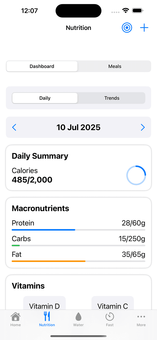 Nutrition Tracking Screen